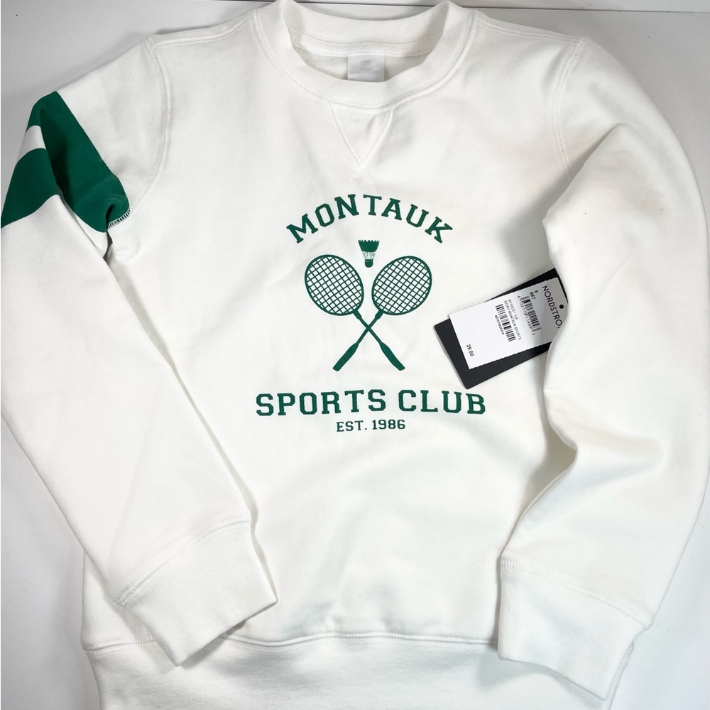 Nordstrom Kid's‎ Graphic Montauk Sports Club  Sweatshirt White With Green Size 6